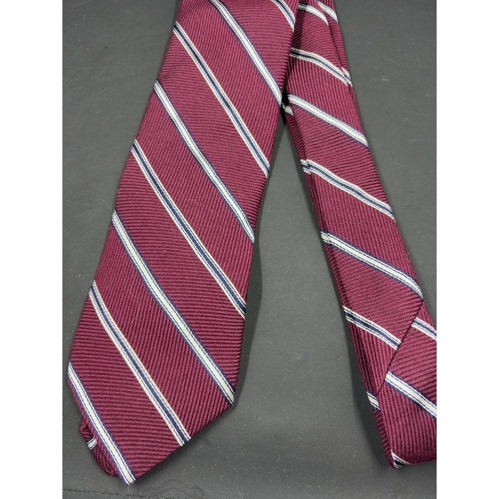 NWT Brooks Brothers Mens Silk Repp Tie Burgundy Navy White Stripe Made New York